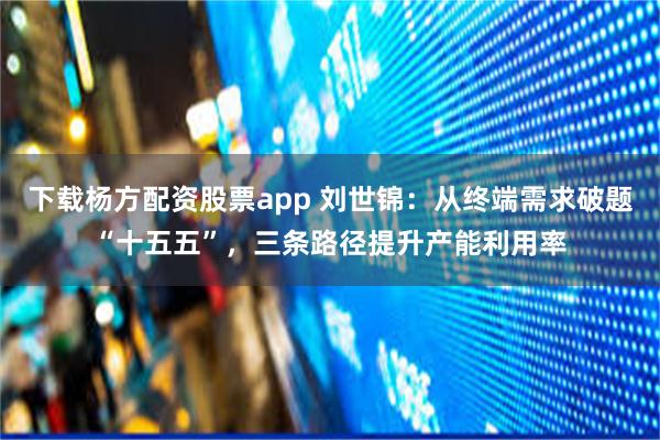 下载杨方配资股票app 刘世锦：从终端需求破题“十五五”，三条路径提升产能利用率